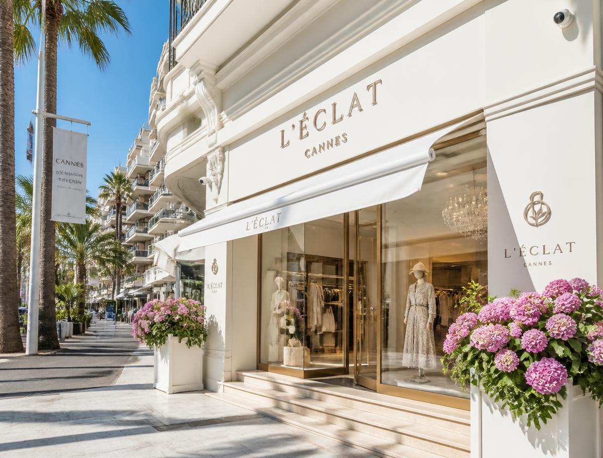 Luxury shopping street with flagship boutique windows in daylight